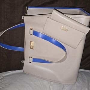 KATESPADE Arbour Hill Krya Tote WKRU4197 Pumice & Adventure Blue Leather